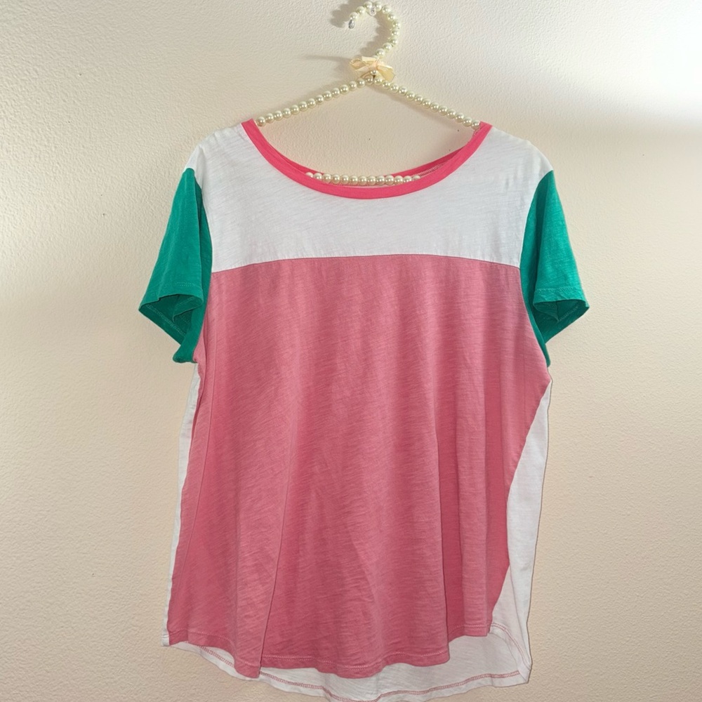 LOFT Pink White Green Colorblock Short Sleeve Tee
